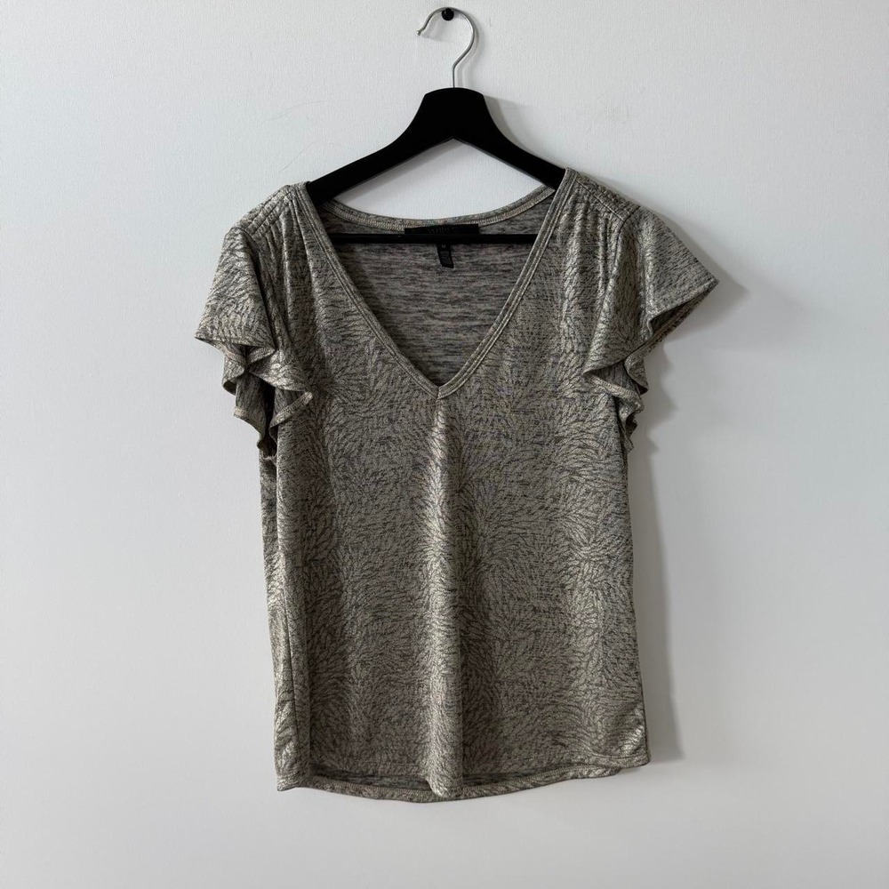 White House Black Market Metallic Blouse Womens M V Neck Top Shirt